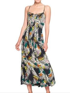 Banana Republic Factory Multi Color Tropical Leaf Print Maxi Dress